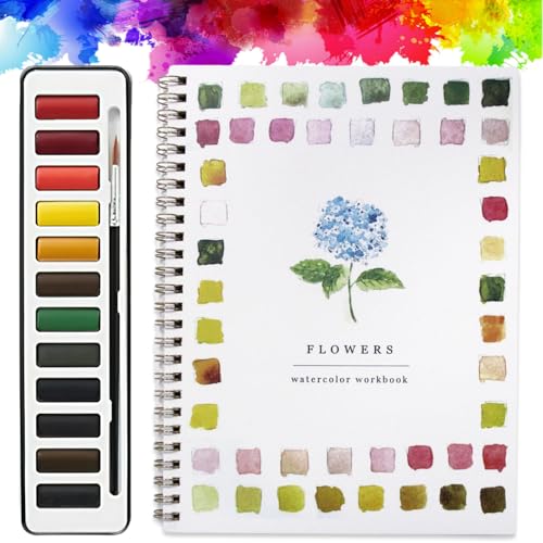 Beojonvy Watercolor Workbooks Set, Aquarell Arbeitsbuch, Wasserfarben Arbeitsmappe 22x16cm, Anfänger-freundliche Aquarell-Arbeitsmappen mit 12 Farben Aquarellfarbe Mit Pinsel für Kinder Erwachsene Beojonvy Watercolor Workbooks Set, Aquarell Arbeitsbuch, Wasserfarben Arbeitsmappe 22x16cm, Anfänger-freundliche Aquarell-Arbeitsmappen mit 12 Farben Aquarellfarbe Mit Pinsel für Kinder Erwachsene von Beojonvy