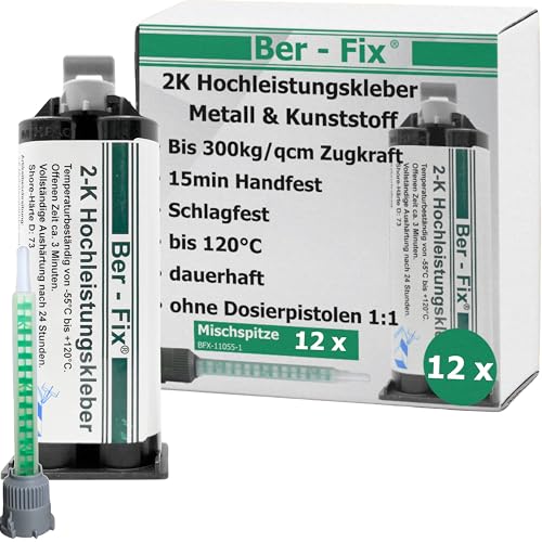 Ber-Fix 2K Hochleistungskleber EXPRESS 3 Min 2K Kleber Kunststoff 2K Metallkleber Extra Stark 12x 50g für Kartuschenpresse von Ber-Fix