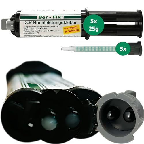 Ber-Fix 2K Kleber Kunststoff 5x25 g Hochleistungskleber 30 Min Kleber extra stark Metall Pvc GfK Holz Epoxid Harz frei auch als Kunststoff Spachtelmasse verwendbar von Ber-Fix