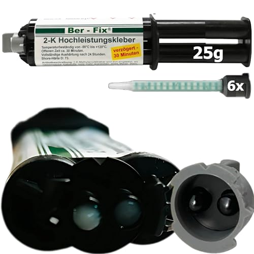 Ber-Fix 2K Kleber Kunststoff 25g Hochleistungskleber | 30 Min Aushärtung | Extra starker Kleber für Metall, PVC, GFK, Holz | Epoxidharz-frei | Auch als Kunststoff Spachtelmasse verwendbar von Ber-Fix