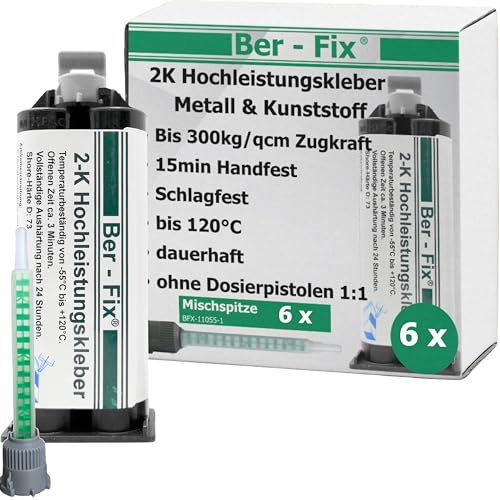 Ber-Fix 2K Hochleistungskleber EXPRESS 3 Min 2K Kleber Kunststoff 2K Metallkleber Extra Stark 6x 50g für Kartuschenpresse von Ber-Fix