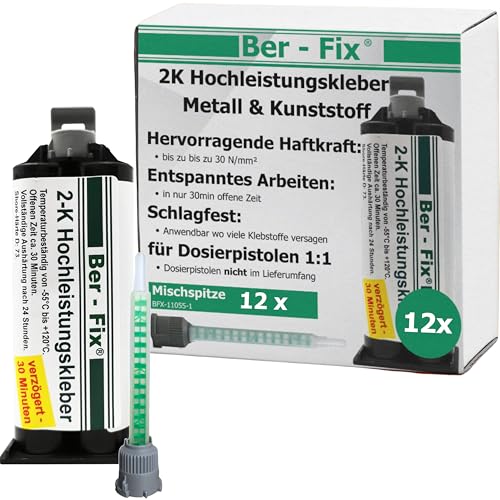 Ber-Fix 2K Hochleistungskleber 30 Min 2K Kleber Kunststoff 2K Metallkleber Extra Stark 12x 50g für Kartuschenpresse von Ber-Fix