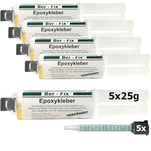 Ber-Fix 5x 25g 2K Kleber Epoxidharz mit Härter 30 Min 2 Komponenten Kleber echter Epoxy Kleber 2 Komponenten Kleber Kunststoff Keramikkleber Betonkleber Steinkleber Metallkleber von Ber-Fix