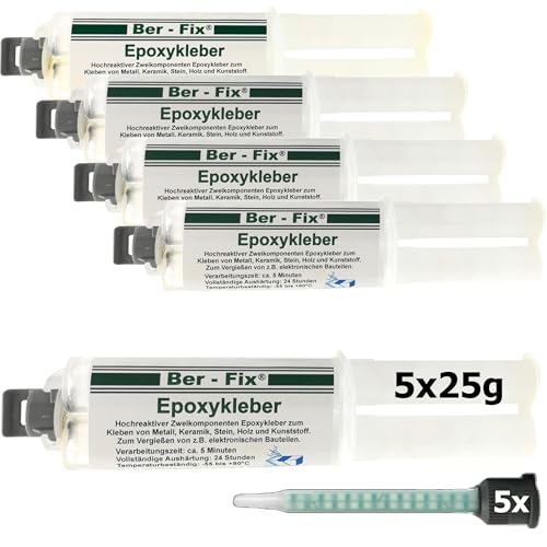 Ber-Fix 5x 25g 2K Kleber Epoxidharz mit Härter 5 Min 2 Komponenten Kleber echter Epoxy Kleber 2 Komponenten Kleber Kunststoff Keramikkleber Betonkleber Steinkleber Metallkleber 2k Kleber Kunststoff von Ber-Fix