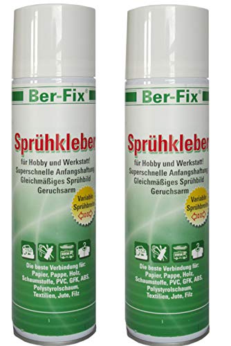 Ber-Fix 2x 500ml Sprühkleber- Polsterarbeiten Akustikschaum Schaumstoff Stoff mit regulierbare Sprühbreite Flexibles auftragen wie sie es brauchen von Ber-Fix