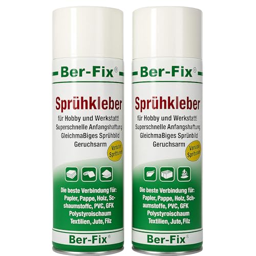 Ber-Fix 2x 500ml Sprühkleber- Polsterarbeiten Akustikschaum Schaumstoff Stoff mit regulierbare Sprühbreite Flexibles auftragen wie sie es brauchen von Ber-Fix