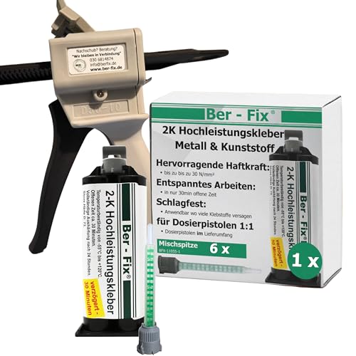 Ber-Fix Starter Set 2K Hochleistungskleber 30 Min 2K Kleber Kunststoff 2K Metallkleber Extra Stark 50g für Kartuschenpresse + Pistole + 5 Spitzen von Ber-Fix