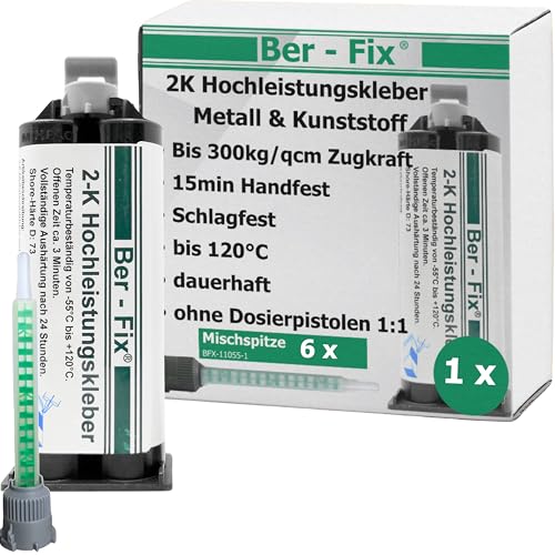 Ber-Fix 2K Hochleistungskleber EXPRESS 3 Min 2K Kleber Kunststoff 2K Metallkleber Extra Stark 50g für Kartuschenpresse + 5 Spitzen von Ber-Fix