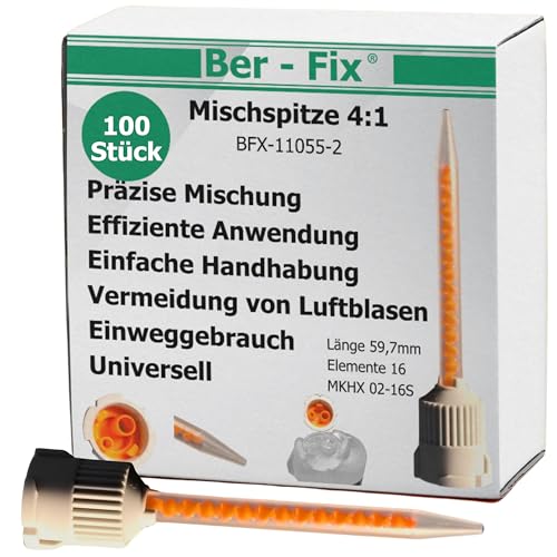 Ber-Fix 100x 4:1 Statikmischer MKHX 02-16S für 2K-Cyanacrylat, Epoxidharz & Mehr Präzises Mischrohr für Klebstoffe von Ber-Fix