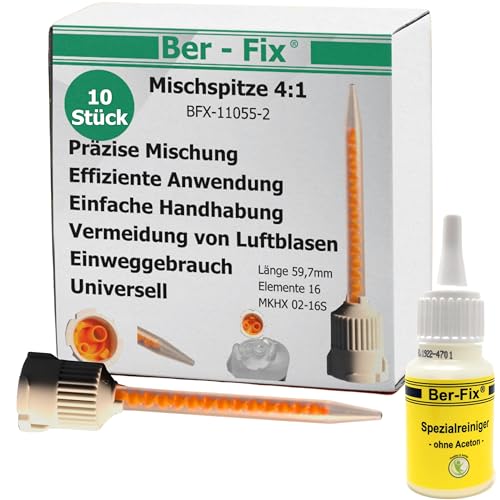 Ber-Fix 10x 4:1 Statikmischer für 2K-Cyanacrylat, Epoxidharz & Mehr – Präzises Mischrohr für Klebstoffe + Reiniger von Ber-Fix