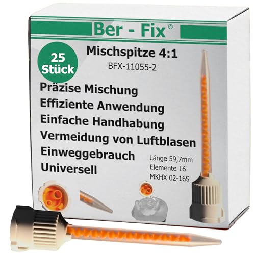 Ber-Fix 25x 4:1 Statikmischer MKHX 02-16S für 2K-Cyanacrylat, Epoxidharz & Mehr – Präzises Mischrohr für Klebstoffe von Ber-Fix