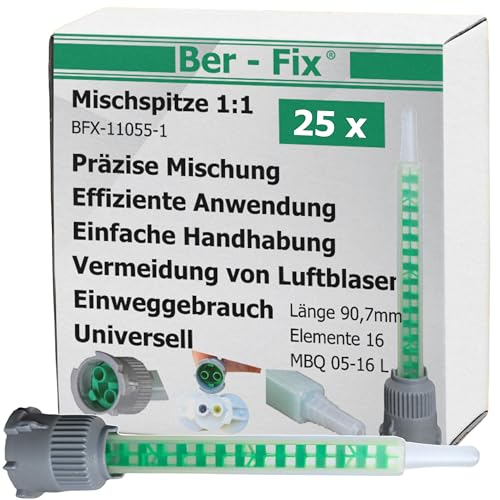 Ber-Fix 25x Statikmischer 1:1 MBQ 05-16L B-System für 2K-Epoxidharz, Zweikomponentenkleber-Mischrohr, Effiziente Mischung bei 2K Kleber von Ber-Fix