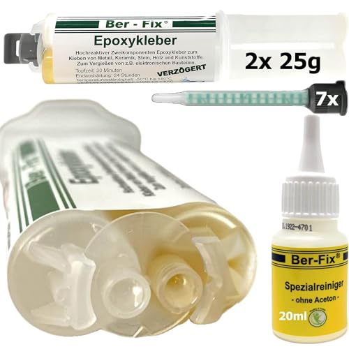 Ber-Fix 2K Epoxidharz Kleber Set – 2x Klebstoff in der Spritze (30 Min) – Inkl. 7 Mischdüsen & 20ml Spezialreiniger von Ber-Fix
