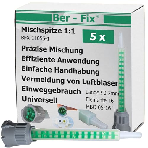 Ber-Fix 5x Statikmischer 1:1 MBQ 05-16L B-System für 2K-Epoxidharz, Zweikomponentenkleber-Mischrohr, Effiziente Mischung bei 2K Kleber von Ber-Fix