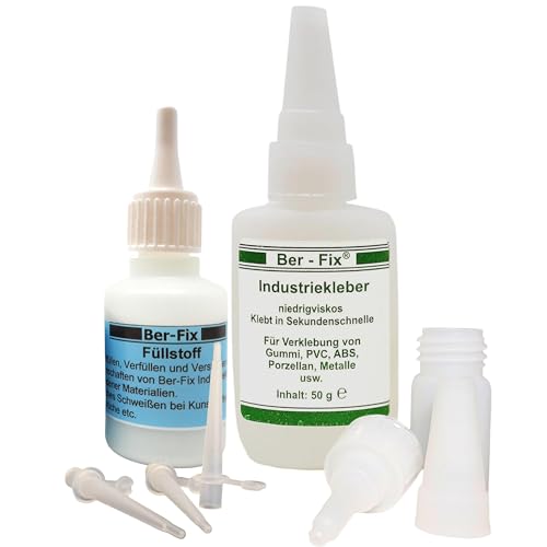Ber-Fix Füllstoff Set L Schweißnaht Kleber aus Berlin aus 50g Industriekleber und 60g Granulat 2k Kleber extra stark Metall Kunststoff PVC ABS PLA + 3 Spitzen von Ber-Fix