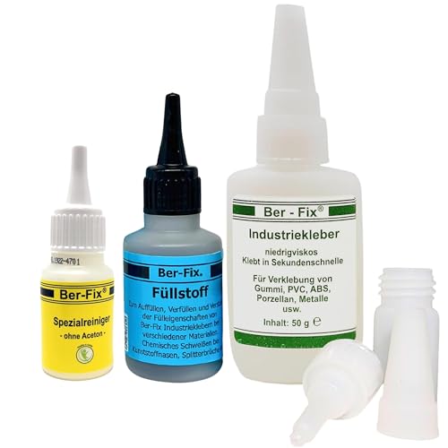 Ber-Fix Füllstoff Set L Schweißnaht Kleber aus Berlin schwarz aus 50g Industriekleber und 60g Granulat 2k Kleber extra stark Metall Kunststoff PVC ABS PLA + Reiniger von Ber-Fix