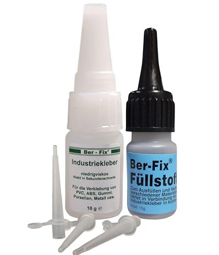 Ber-Fix Füllstoff Set S Schweißnaht Kleber aus Berlin schwarz aus 10g Industriekleber und 15g Granulat 2k Kleber extra stark Metall Kunststoff PVC ABS PLA + 3 Spitzen von Ber-Fix