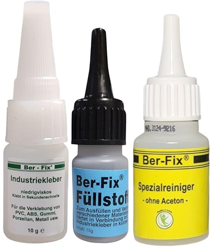Ber-Fix Füllstoff Set S Schweißnaht Kleber aus Berlin schwarz aus 10g Industriekleber und 15g Granulat 2k Kleber extra stark Metall Kunststoff PVC ABS PLA + Reiniger von Ber-Fix
