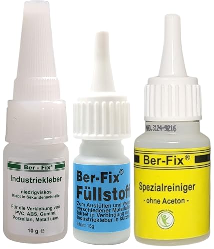 Ber-Fix Füllstoff Set S Schweißnaht Kleber aus Berlin aus 10g Industriekleber und 15g Granulat 2k Kleber extra stark Metall Kunststoff PVC ABS PLA + Reiniger von Ber-Fix