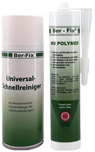 Ber-Fix MS Polymer Kleber Transparent Kristall Montagekleber Glaskleber dauerhafter als Ihr Silikonkleber wasserfest Unterwasserkleber + Schnellreiniger 400 ml von Ber-Fix