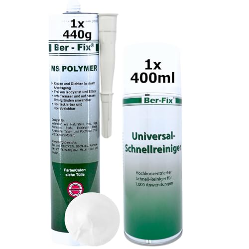 Ber-Fix MS Polymerkleber Weiss Montagekleber extra stark Styroporkleber Steinkleber aussen frostsicher pvc kleber wasserfest klebt und dichtet / 400ml Schnellreiniger von Ber-Fix