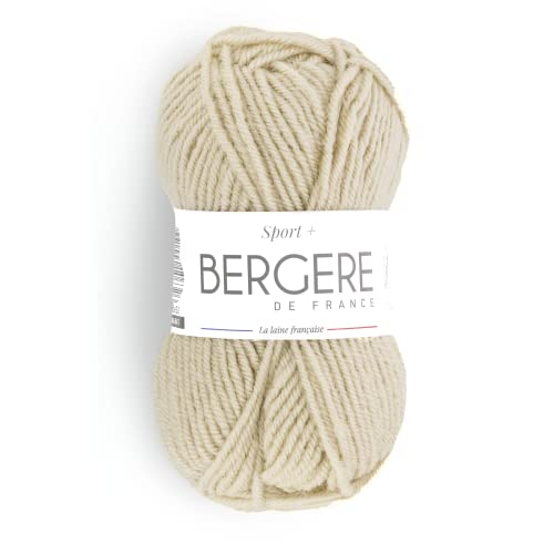 BERGÈRE DE FRANCE - SPORT+ Wolle zum stricken und häkeln (50 g) 5mm - Garn 50% gekämmte Wolle - großes rundes Garn, das keine Pillen enthält - Beige (PYRAMIDE) von Bergere de France