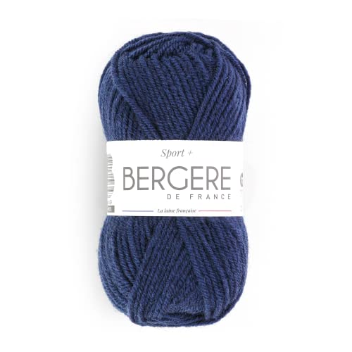 BERGÈRE DE FRANCE - SPORT+ Wolle zum stricken und häkeln (50 g) 5mm - Garn 50% gekämmte Wolle - großes rundes Garn, das keine Pillen enthält - Blau (MINUIT) von Bergere de France