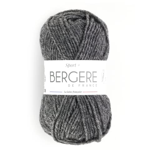 BERGÈRE DE FRANCE - SPORT+ Wolle zum stricken und häkeln (50 g) 5mm - Garn 50% gekämmte Wolle - großes rundes Garn, das keine Pillen enthält - Grau (GRANITÉ) von Bergere de France