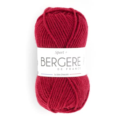 BERGÈRE DE FRANCE - SPORT+ Wolle zum stricken und häkeln (50 g) 5mm - Garn 50% gekämmte Wolle - großes rundes Garn, das keine Pillen enthält - Rot (CERISE) von Bergere de France