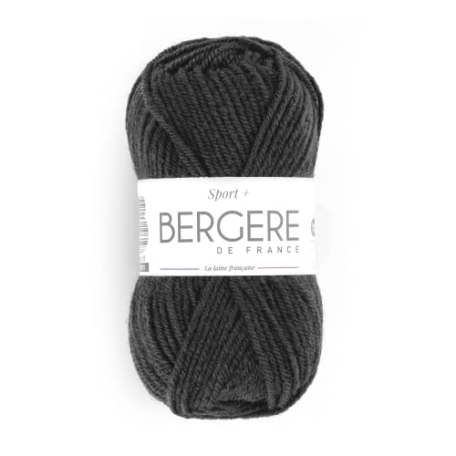 BERGÈRE DE FRANCE - SPORT+ Wolle zum stricken und häkeln (50 g) 5mm - Garn 50% gekämmte Wolle - großes rundes Garn, das keine Pillen enthält - Schwarz (NOIR) von Bergere de France