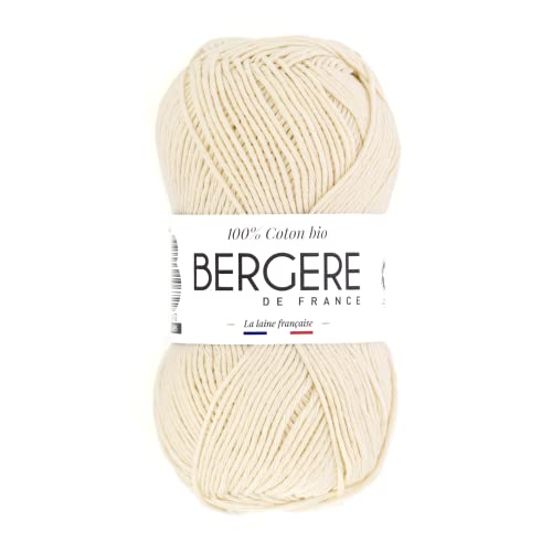 Bergère de France - 100% COTON BIO, Wolle zum stricken und häkeln (50 g) 100% Bio-Baumwolle - 3 mm - Rundgarn für den Sommer - Beige (Ecru) von Bergere de France