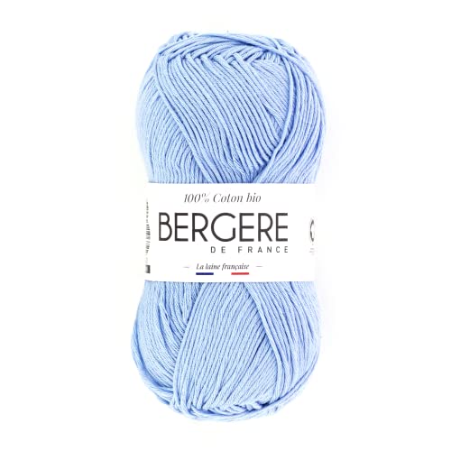 Bergère de France - 100% COTON BIO, Wolle zum stricken und häkeln (50 g) 100% Bio-Baumwolle - 3 mm - Rundgarn für den Sommer - Blau (Ciel) von Bergere de France