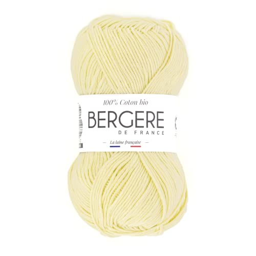 Bergère de France - 100% COTON BIO, Wolle zum stricken und häkeln (50 g) 100% Bio-Baumwolle - 3 mm - Rundgarn für den Sommer - Gelb (Paille) von Bergere de France