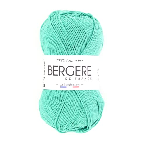 Bergère de France - 100% COTON BIO, Wolle zum stricken und häkeln (50 g) 100% Bio-Baumwolle - 3 mm - Rundgarn für den Sommer - Grün (Algue) von Bergere de France