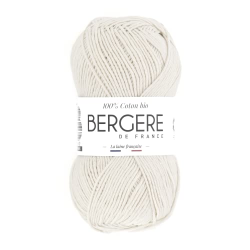 Bergère de France - 100% COTON BIO, Wolle zum stricken und häkeln (50 g) 100% Bio-Baumwolle - 3 mm - Rundgarn für den Sommer - Weiß (Blanc) von Bergere de France
