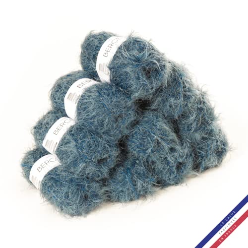 Bergère de France - ADÈLE Wolle set zum stricken und häkeln (10 x 50 g) - 72% polyamid - 4,5 mm - Ein Faden mit einem haarigen Effekt - Blau (ENCRE) von Bergere de France