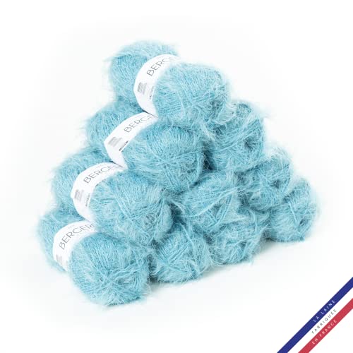 Bergère de France - ADÈLE Wolle set zum stricken und häkeln (10 x 50 g) - 72% polyamid - 4,5 mm - Ein Faden mit einem haarigen Effekt - Blau (RUISSEAU) von Bergere de France