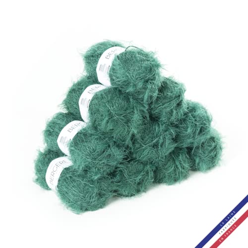 Bergère de France - ADÈLE Wolle set zum stricken und häkeln (10 x 50 g) - 72% polyamid - 4,5 mm - Ein Faden mit einem haarigen Effekt - Grün (EPICEA) von Bergere de France