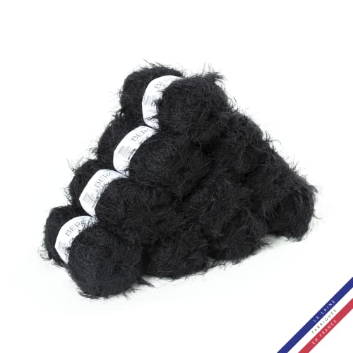 Bergère de France - ADÈLE Wolle set zum stricken und häkeln (10 x 50 g) - 72% polyamid - 4,5 mm - Ein Faden mit einem haarigen Effekt - Schwarz (NOIR) von Bergere de France