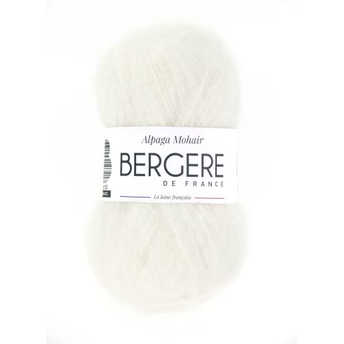 Bergère de France - ALPAGA MOHAIR - Wolle zum stricken und häkeln (50g) 40% Alpaka-Mohair und 40% Mohair Kid - 5,5 mm - Leichtes und natürliches Garn - Weiß (ECRU) von Bergere de France