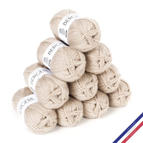 Bergère de France - BARISIENNE, Wolle set zum stricken und häkeln (10 x 50g) - 100% Acryl - 4 mm - Sehr weicher Rundfaden - Beige (BLE) von Bergere de France