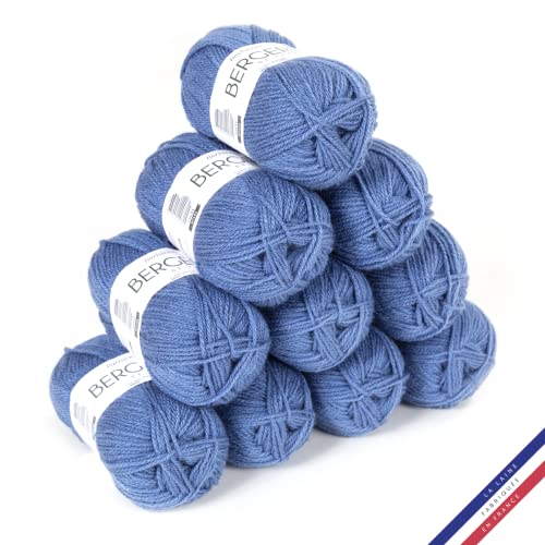 Bergère de France - BARISIENNE, Wolle set zum stricken und häkeln (10 x 50g) - 100% Acryl - 4 mm - Sehr weicher Rundfaden - Blau (AZUR) von Bergere de France