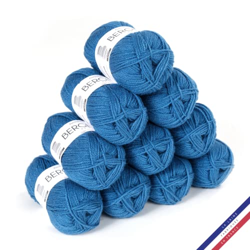 Bergère de France - BARISIENNE, Wolle set zum stricken und häkeln (10 x 50g) - 100% Acryl - 4 mm - Sehr weicher Rundfaden - Blau (PETROLE) von Bergere de France