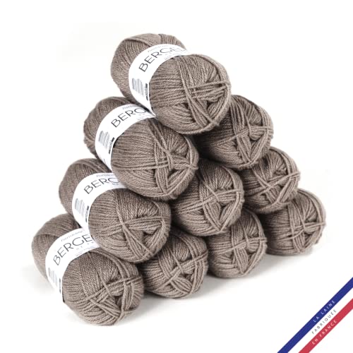 Bergère de France - BARISIENNE, Wolle set zum stricken und häkeln (10 x 50g) - 100% Acryl - 4 mm - Sehr weicher Rundfaden - Braun (BROUSSAILLE) von Bergere de France
