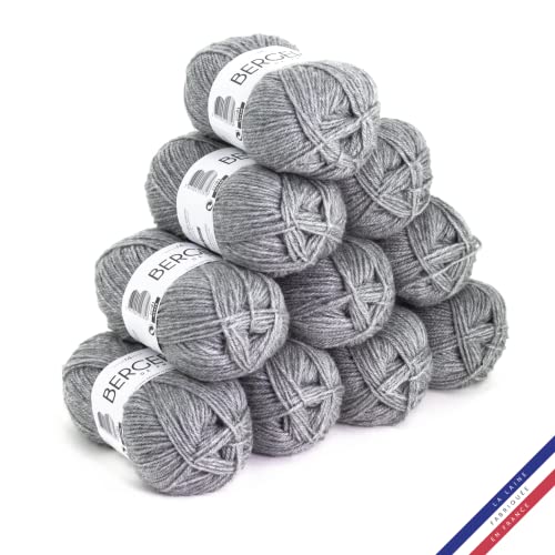 Bergère de France - BARISIENNE, Wolle set zum stricken und häkeln (10 x 50g) - 100% Acryl - 4 mm - Sehr weicher Rundfaden - Grau (DOLMEN) von Bergere de France