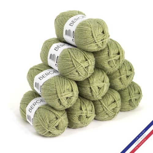 Bergère de France - BARISIENNE, Wolle set zum stricken und häkeln (10 x 50g) - 100% Acryl - 4 mm - Sehr weicher Rundfaden - Grün (JOJOBA) von Bergere de France