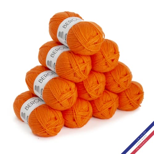 Bergère de France - BARISIENNE, Wolle set zum stricken und häkeln (10 x 50g) - 100% Acryl - 4 mm - Sehr weicher Rundfaden - Orange (CAROTTE) von Bergere de France