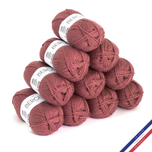 Bergère de France - BARISIENNE, Wolle set zum stricken und häkeln (10 x 50g) - 100% Acryl - 4 mm - Sehr weicher Rundfaden - Rosa (BOIS DE ROSE) von Bergere de France