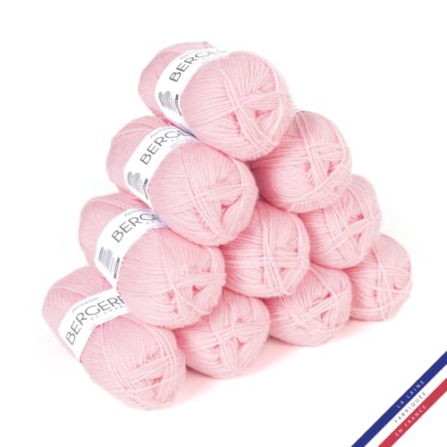 Bergère de France - BARISIENNE, Wolle set zum stricken und häkeln (10 x 50g) - 100% Acryl - 4 mm - Sehr weicher Rundfaden - Rosa (REVERIE) von Bergere de France