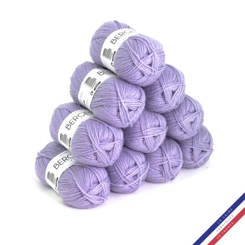 Bergère de France - BARISIENNE, Wolle set zum stricken und häkeln (10 x 50g) - 100% Acryl - 4 mm - Sehr weicher Rundfaden - Violett (LAVANDE) von Bergere de France
